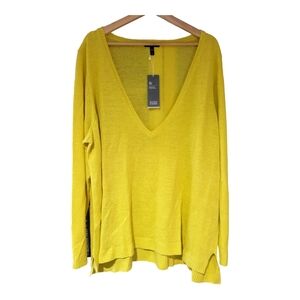 NWT Eileen Fisher Yellow Organic Linen /Cotton Slub V-Neck Top Size 3X MSRP $168